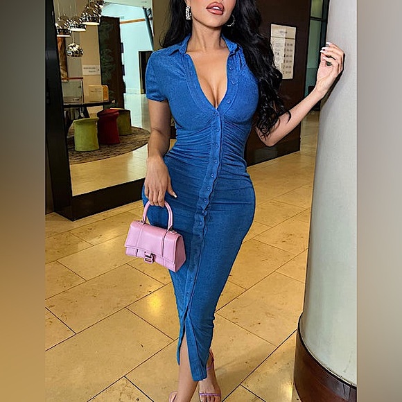 💙👗 Slinky Button-up Shirt Maxi Dress Sz XL👗💙 - Picture 3 of 10